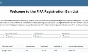 FIFA官方：北京国安收到无限期转会注册禁令 直至问题解决